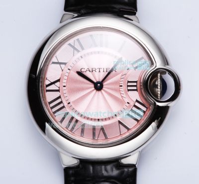 Replica Ballon Bleu De Cartier Ladies Watch Pink Dial Black leather band 33mm